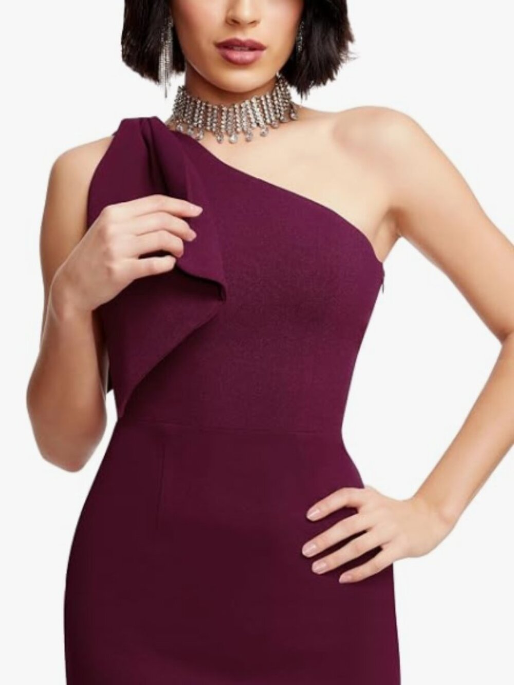 Dress the Population Tiffany One‑Shoulder Bow Detail Midi Sheath Dress NWT